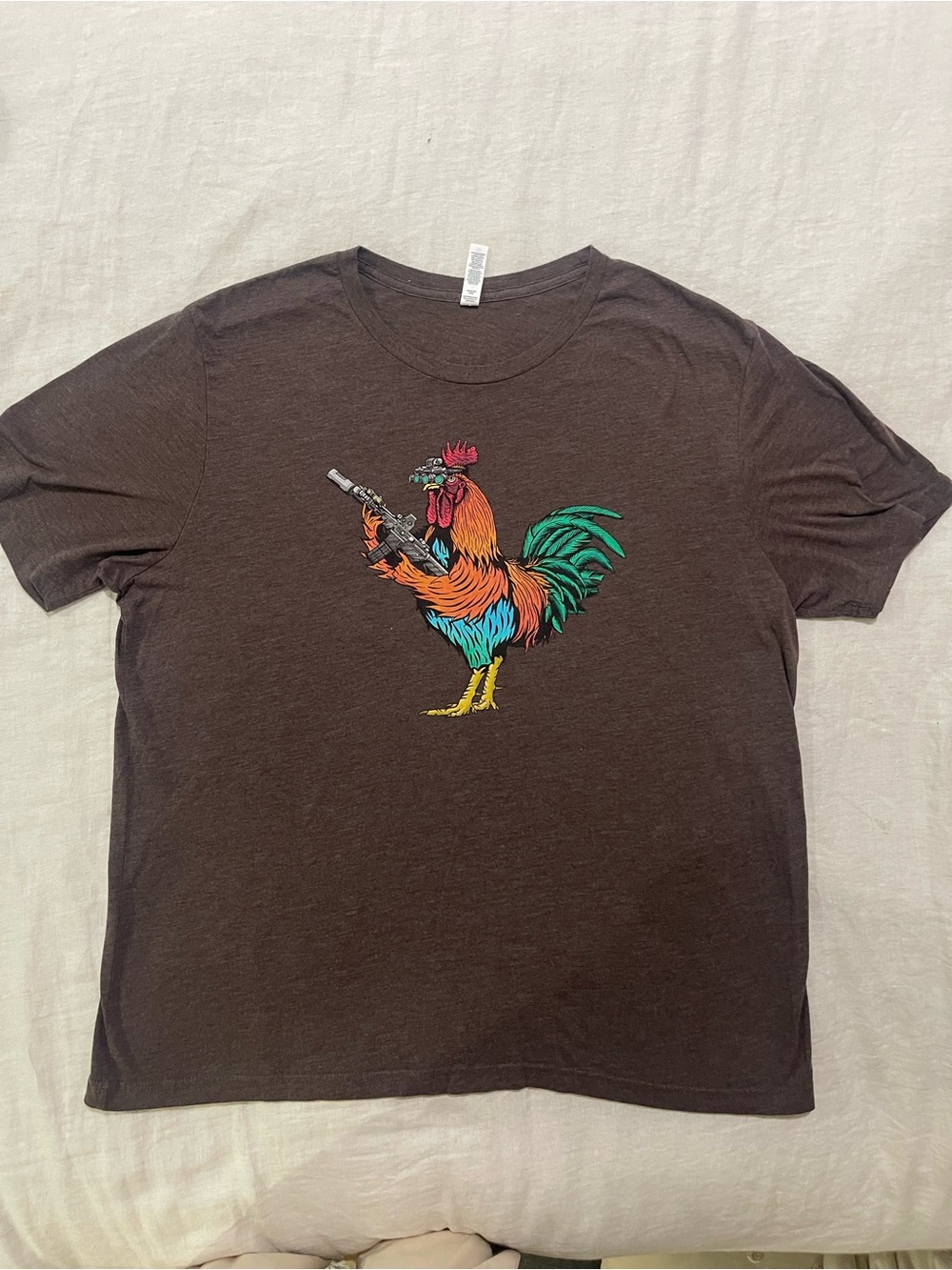 Bella Canvas Brown Tee with Colorful Rooster Graphic